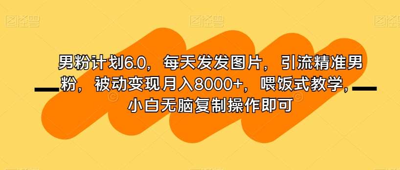 男粉计划6.0,每天发发图片,引流精准男粉,被动变现月入8000+,喂饭式教学,小白无脑复制操作即可网创库-网创项目资源站-副业项目-创业项目-搞钱项目网创库