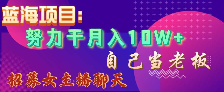 蓝海项目，努力干月入10W+，自己当老板，女主播招聘【揭秘】网创库-网创项目资源站-副业项目-创业项目-搞钱项目网创库