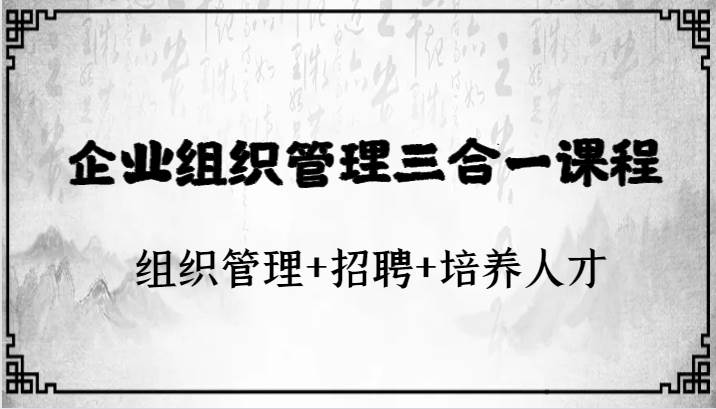 企业组织管理三合一课程：组织管理+招聘+培养人才网创库-网创项目资源站-副业项目-创业项目-搞钱项目网创库