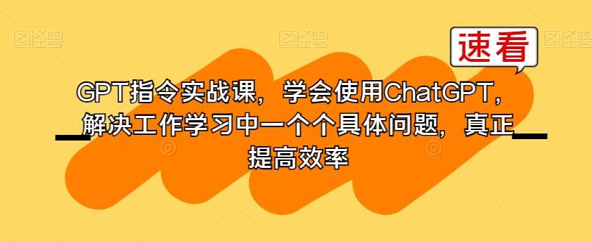 GPT指令实战课，学会使用ChatGPT，解决工作学习中一个个具体问题，真正提高效率网创库-网创项目资源站-副业项目-创业项目-搞钱项目网创库