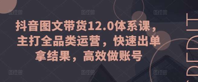 抖音图文带货12.0体系课，主打全品类运营，快速出单拿结果，高效做账号网创库-网创项目资源站-副业项目-创业项目-搞钱项目网创库