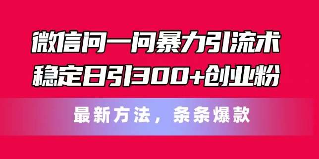微信问一问暴力引流术，稳定日引300+创业粉，最新方法，条条爆款【揭秘】网创库-网创项目资源站-副业项目-创业项目-搞钱项目网创库