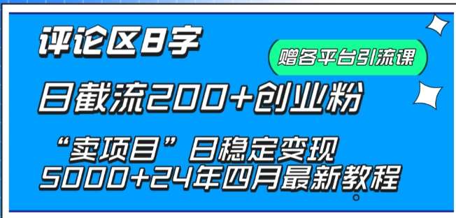 抖音评论区8字日截流200+创业粉 “卖项目”日稳定变现5000+【揭秘】网创库-网创项目资源站-副业项目-创业项目-搞钱项目网创库