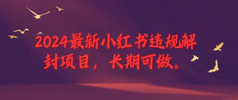 2024最新小红书违规解封项目，长期可做，一个可以做到退休的项目【揭秘】网创库-网创项目资源站-副业项目-创业项目-搞钱项目网创库