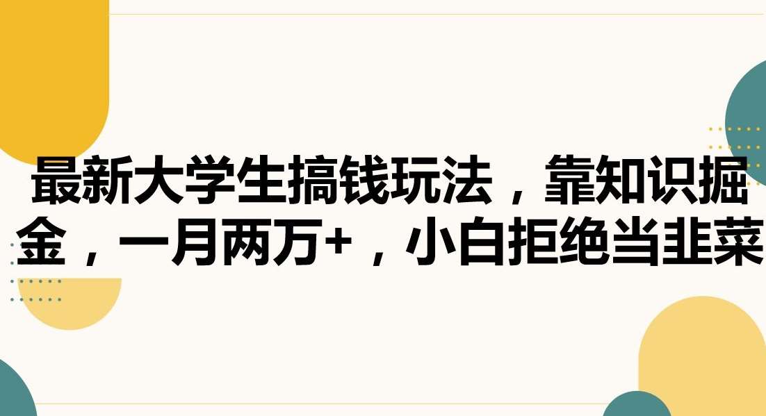 最新大学生搞钱玩法，靠知识掘金，一月两万+，小白拒绝当韭菜【揭秘】网创库-网创项目资源站-副业项目-创业项目-搞钱项目网创库
