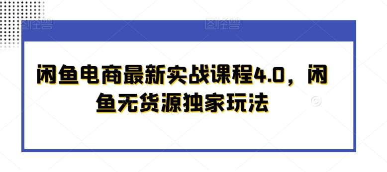 闲鱼电商最新实战课程4.0，闲鱼无货源独家玩法网创库-网创项目资源站-副业项目-创业项目-搞钱项目网创库
