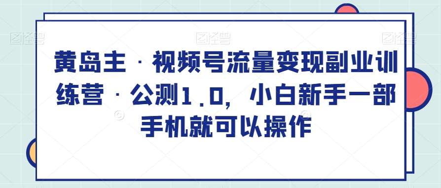 黄岛主·视频号流量变现副业训练营·公测1.0，小白新手一部手机就可以操作网创库-网创项目资源站-副业项目-创业项目-搞钱项目网创库