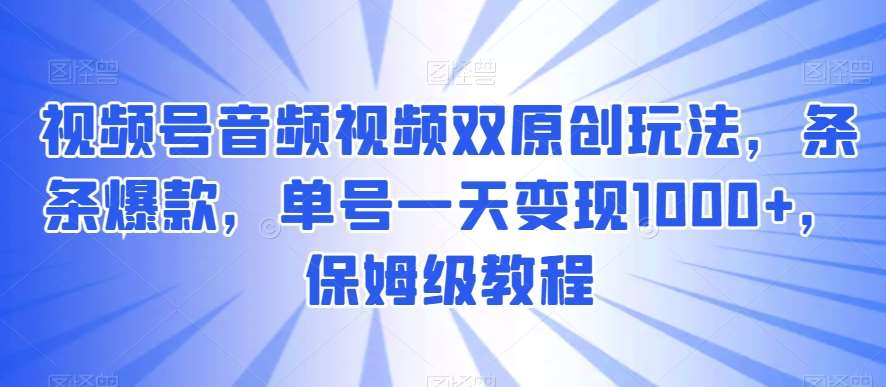视频号音频视频双原创玩法，条条爆款，单号一天变现1000+，保姆级教程【揭秘】网创库-网创项目资源站-副业项目-创业项目-搞钱项目网创库