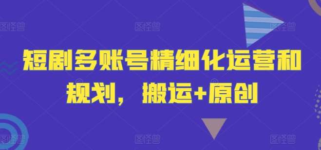 短剧多账号精细化运营和规划，搬运+原创网创库-网创项目资源站-副业项目-创业项目-搞钱项目网创库
