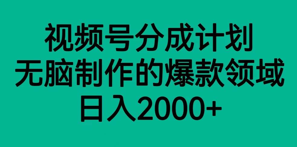 视频号分成计划，轻松无脑制作的爆款领域，日入2000+网创库-网创项目资源站-副业项目-创业项目-搞钱项目网创库
