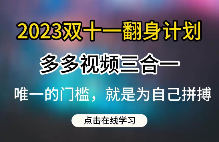 2023双十一翻身计划,多多视频带货三合一玩法教程【揭秘】网创库-网创项目资源站-副业项目-创业项目-搞钱项目网创库