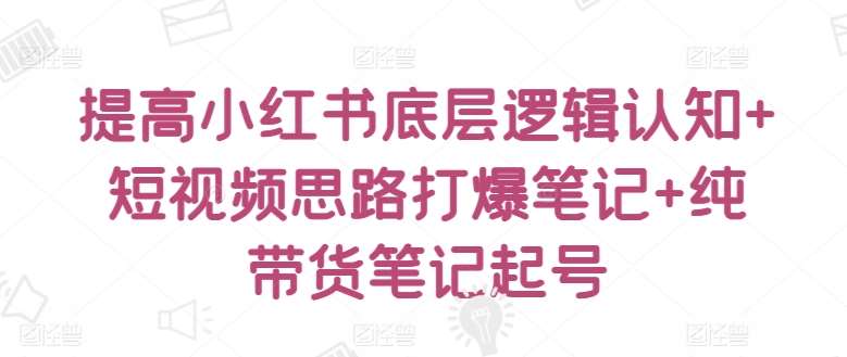 提高小红书底层逻辑认知+短视频思路打爆笔记+纯带货笔记起号网创库-网创项目资源站-副业项目-创业项目-搞钱项目网创库