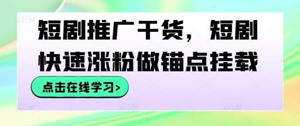 短剧推广干货，短剧快速涨粉做锚点挂载网创库-网创项目资源站-副业项目-创业项目-搞钱项目网创库