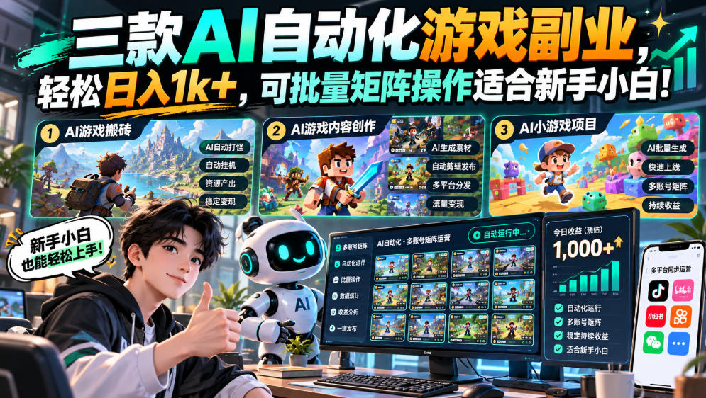 (20699期)三款长期稳定AI自动化游戏,日入千元,毫无保留的全部教给你!网创库-网创项目资源站-副业项目-创业项目-搞钱项目网创吧