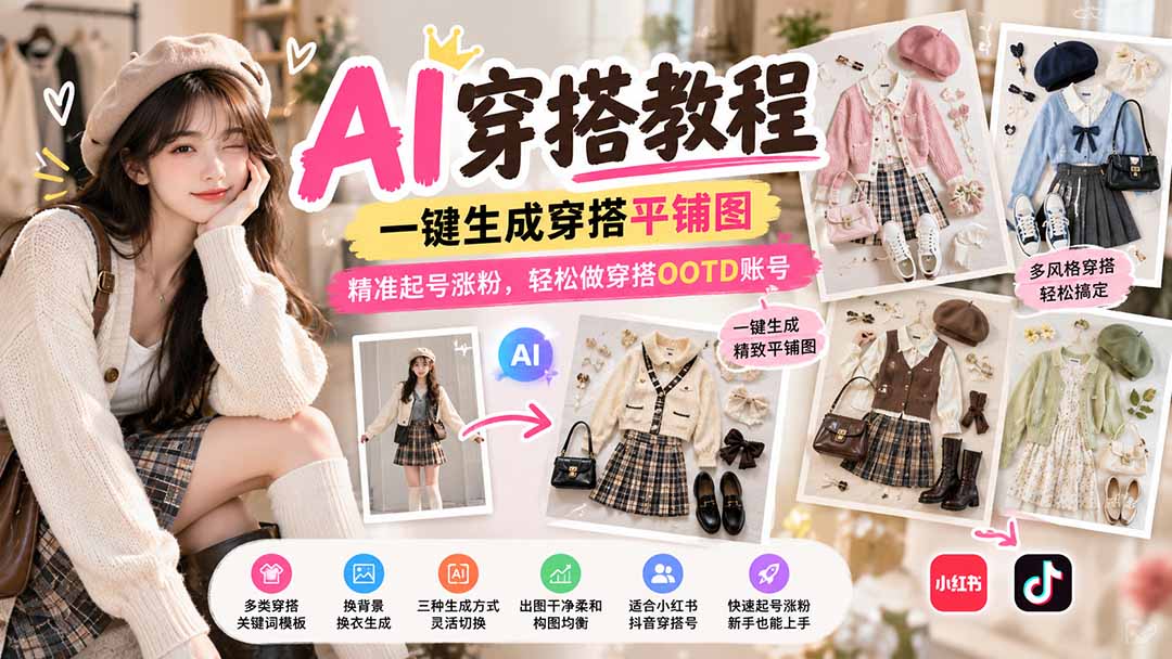（21134期）【无水印】AI穿搭教程｜一键生成穿搭平铺图，精准起号涨粉，轻松做穿搭OOTD账号-网创项目资源站-副业项目_创业项目_搞钱项目_网创项目资源平台