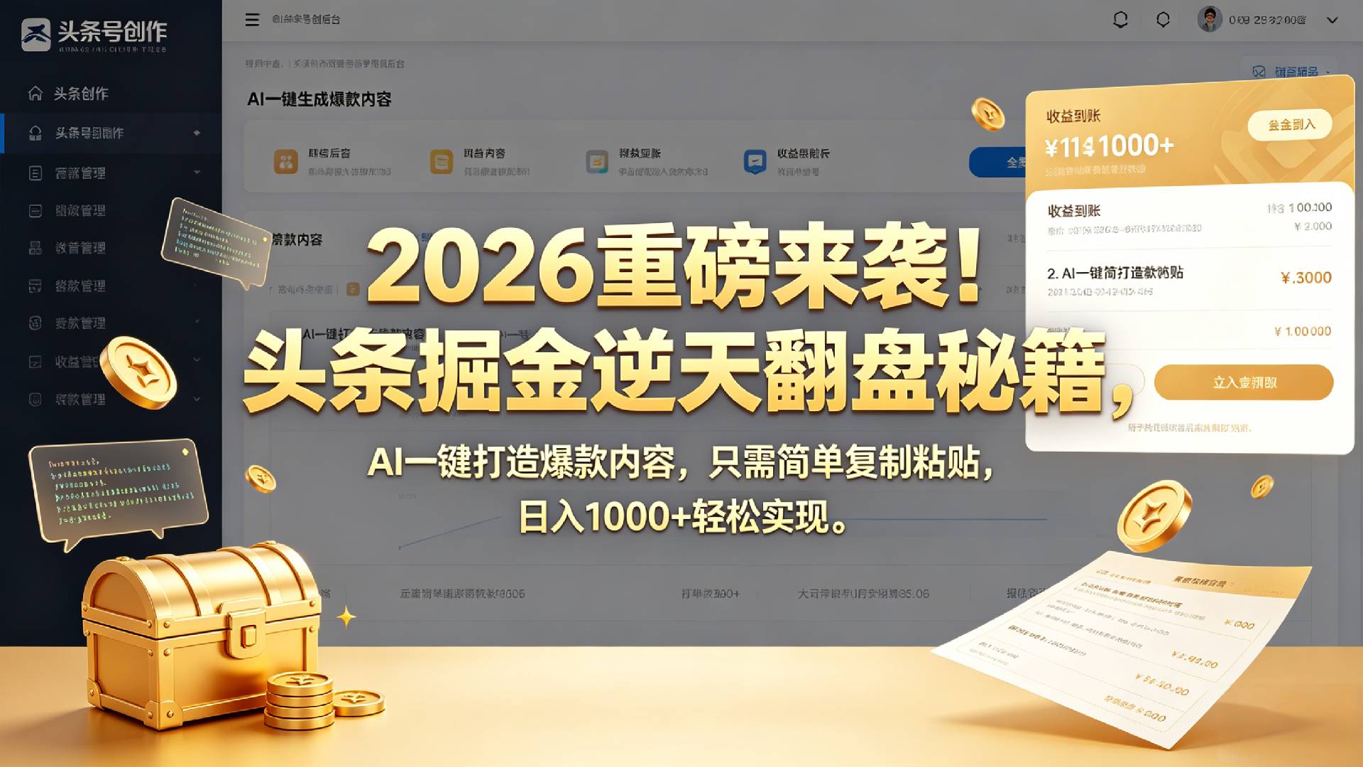 2026 重磅来袭!头条掘金逆天翻盘秘籍,AI 一键打造爆款内容,只需简单复制粘贴,日入 1000 + 轻松实现!网创吧-网创项目资源站-副业项目-创业项目-搞钱项目网创吧