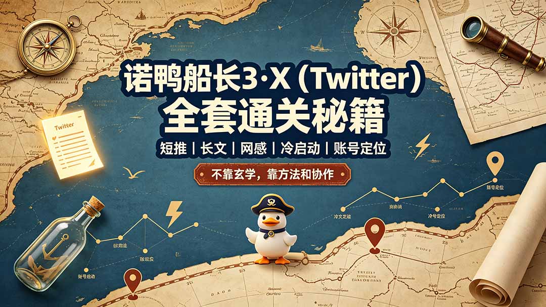(19215期)诺鸭船长3·X(Twitter)全套通关秘籍,短推、长文、网感、冷启动、账号定位,不靠玄学,靠方法和协作