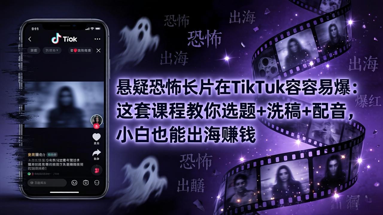 （18220期）悬疑恐怖长片在TikTok最容易爆：这套课程教你选题+洗稿+配音，小白也能出海赚钱网创库-网创项目资源站-副业项目-创业项目-搞钱项目网创吧