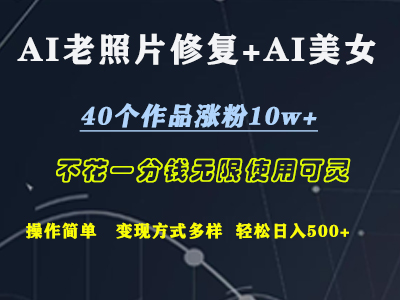 AI老照片修复+AI美女玩发 40个作品涨粉10w+ 不花一分钱使用可灵 操作简单 变现方式多样话 轻松日去500+网创吧-网创项目资源站-副业项目-创业项目-搞钱项目网创吧