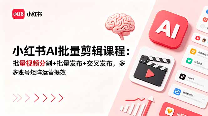 (18959期)小红书AI批量剪辑课程:批量视频分割+批量发布+交叉发布,多账号矩阵运营提效