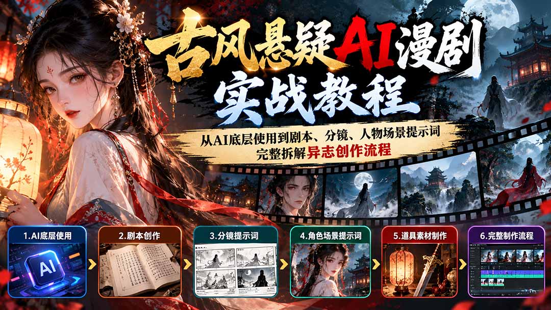 (20798期)古风悬疑AI漫剧实战教程:从AI底层使用到剧本、分镜、人物场景提示词,完整拆解异志创作流程网创库-网创项目资源站-副业项目-创业项目-搞钱项目网创吧