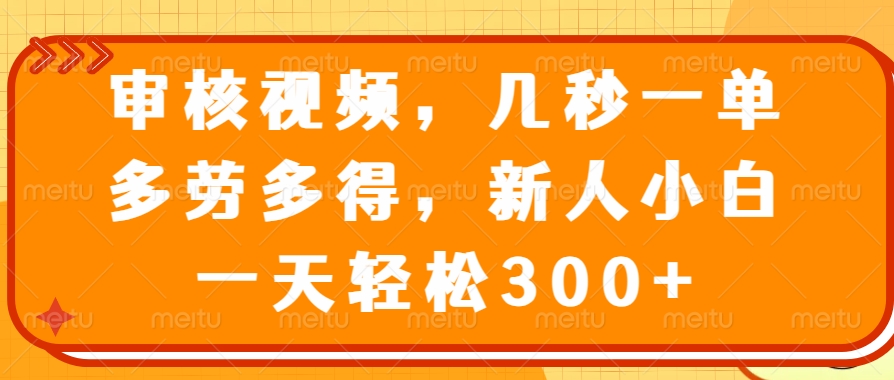 审核视频项目，几秒一单，多劳多得，新人小白一天轻松300+网创库-网创项目资源站-副业项目-创业项目-搞钱项目网创吧