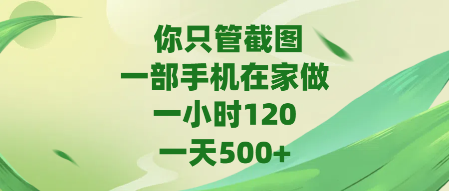你只管截图，一部手机在家做，一小时120，一天500+网创库-网创项目资源站-副业项目-创业项目-搞钱项目网创吧