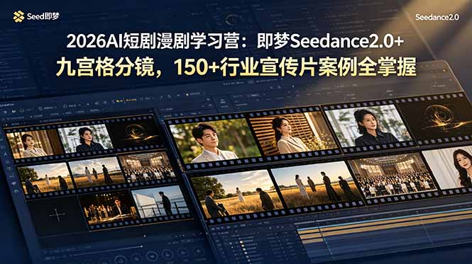 (19055期)2026AI短剧漫剧学习营:即梦Seedance2.0+九宫格分镜,150+行业宣传片案例全掌握