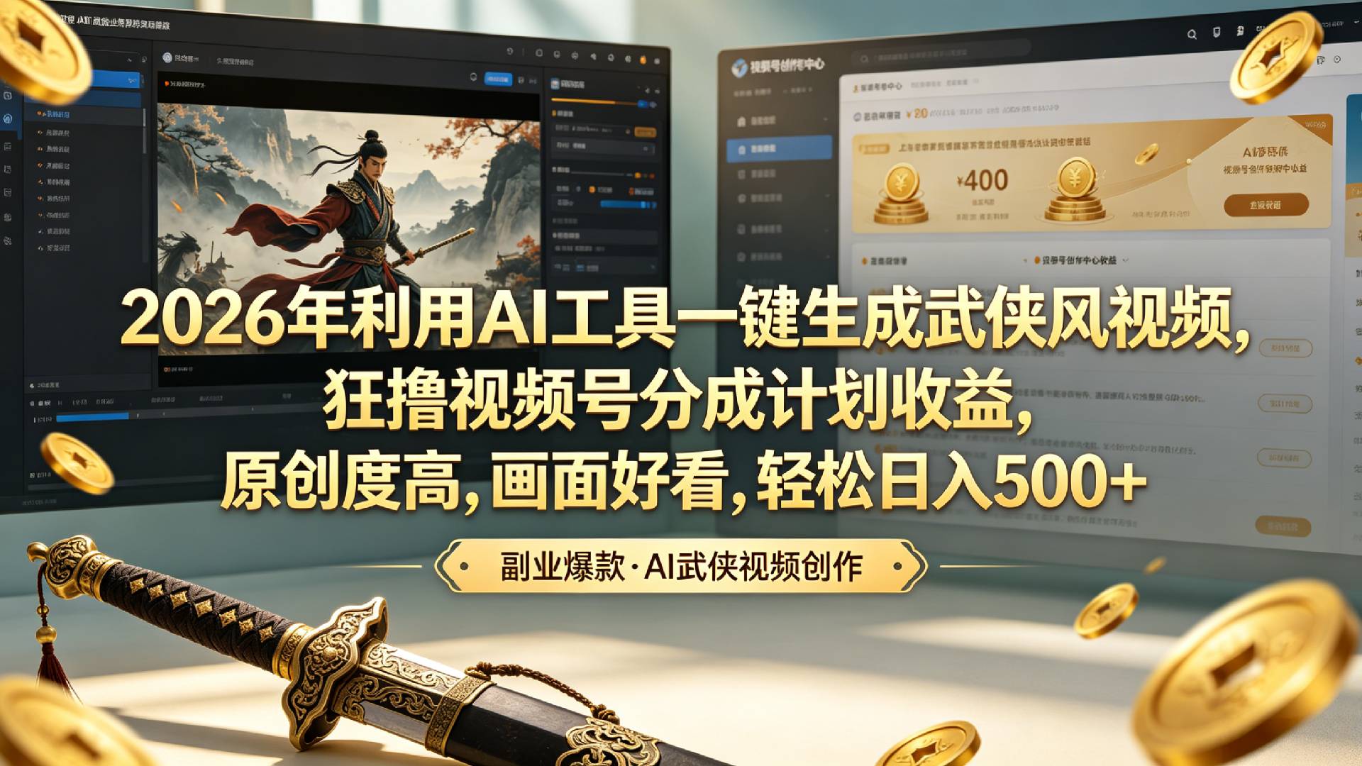 2026年利用AI工具一键生成武侠风视频,狂撸视频号分成计划收益,原创度高,画面好看,轻松日入500+网创吧-网创项目资源站-副业项目-创业项目-搞钱项目网创吧