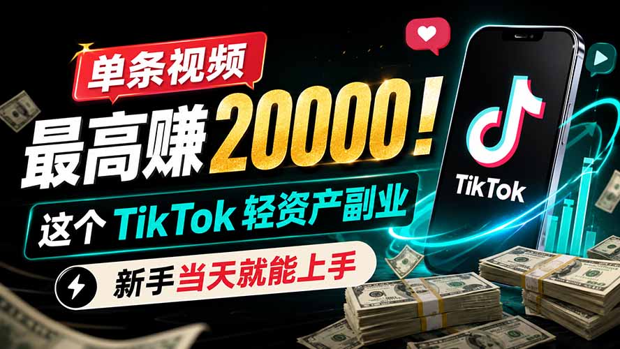 (19457期)单条视频最高赚 20000!这个 TikTok 轻资产副业,新手当天就能上手