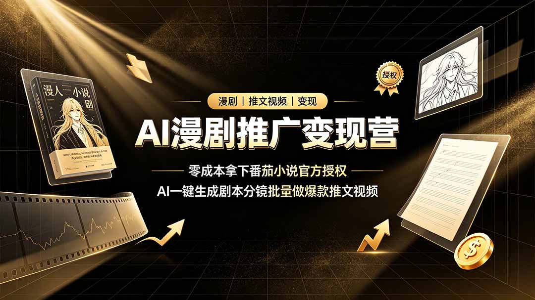 (19193期)AI漫剧推广变现营,零成本拿下番茄小说官方授权,AI一键生成剧本分镜批量做爆款推文视频