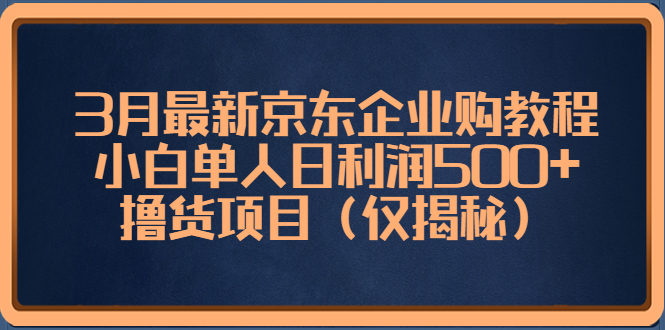 （5277期）3月最新京东企业购教程，小白单人日利润500+撸货项目（仅揭秘）网创吧-网创项目资源站-副业项目-创业项目-搞钱项目网创吧