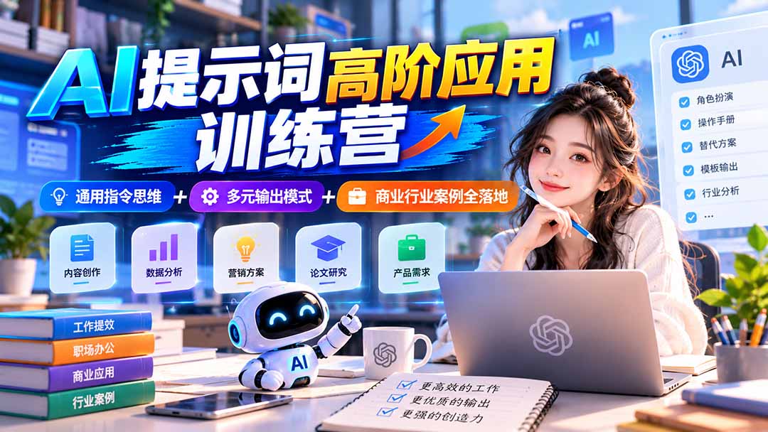 (20823期)【无水印】AI提示词高阶应用训练营|通用指令思维+多元输出模式+商业行业案例全落地网创库-网创项目资源站-副业项目-创业项目-搞钱项目网创吧