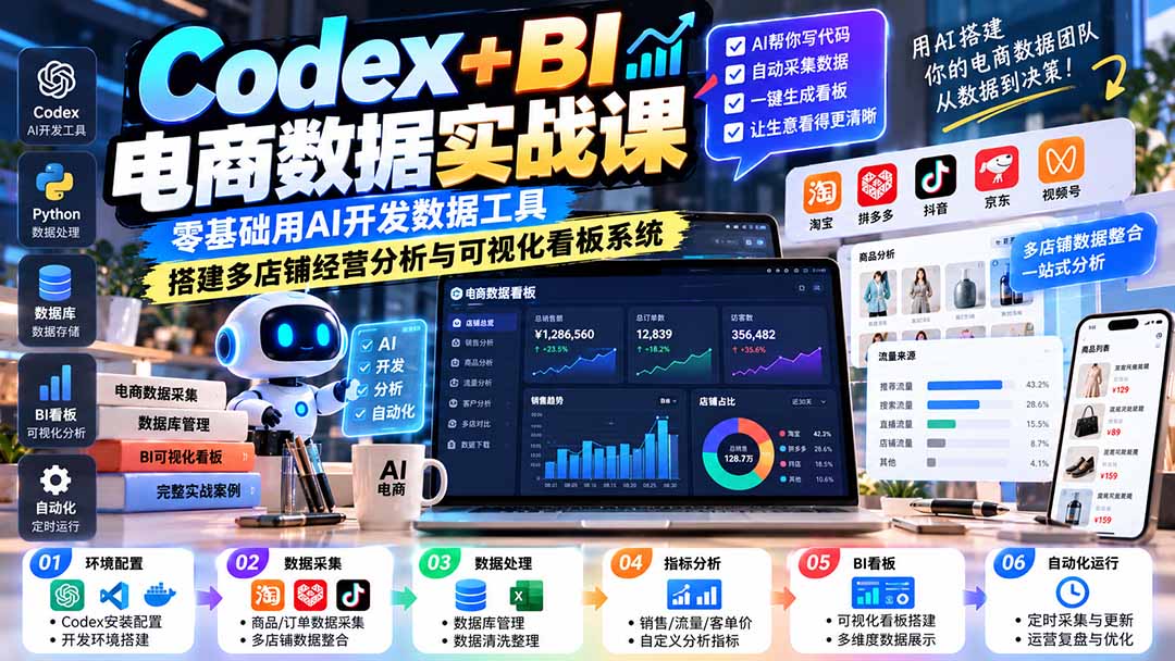 （20665期）Codex+BI电商数据实战课：零基础用AI开发数据工具，搭建多店铺经营分析与可视化看板系统网创吧-网创项目资源站-副业项目-创业项目-搞钱项目网创吧