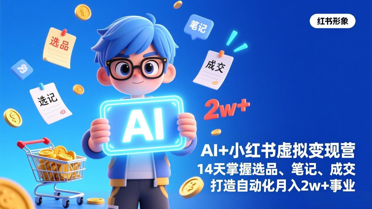 (17392期)AI+小红书虚拟变现营(完结),14天掌握选品、笔记、成交,打造自动化月入2w+事业