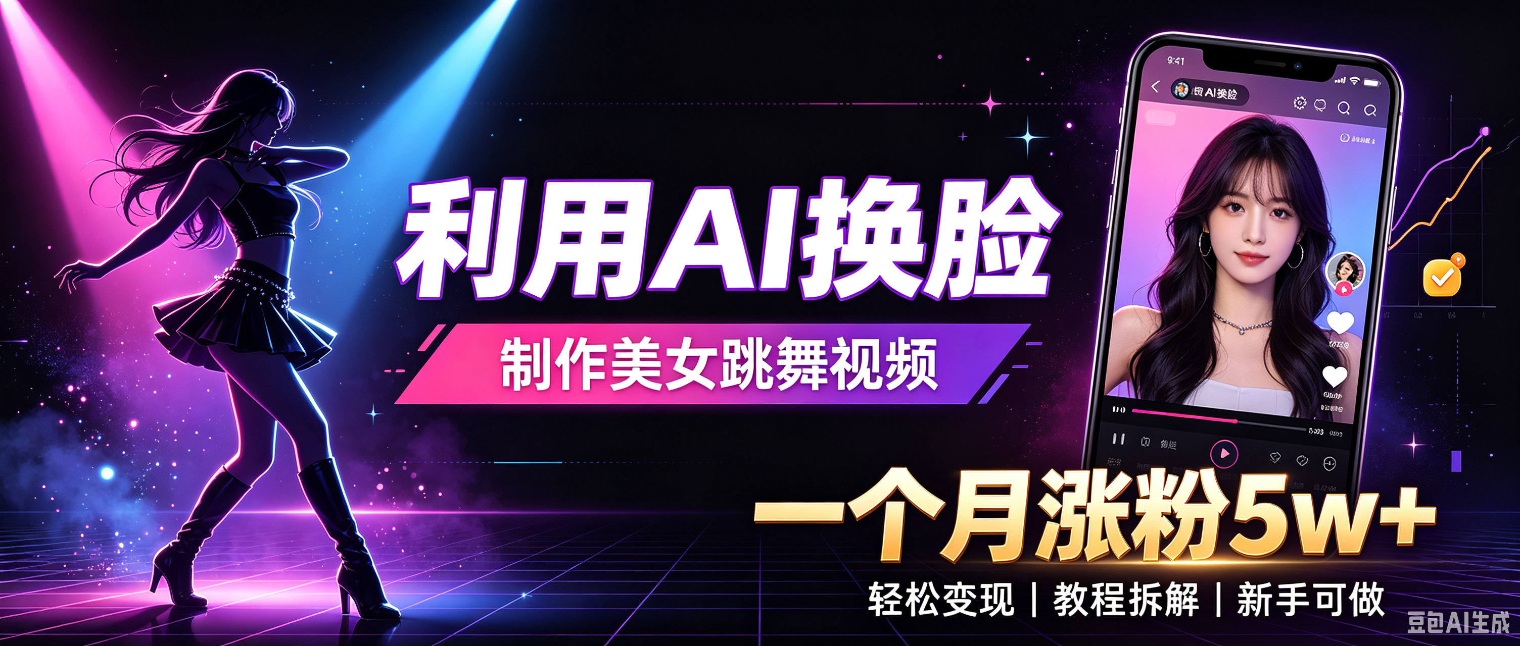 利用AI换脸，制作美女跳舞视频，轻松变现，一个月涨粉5w+网创吧-网创项目资源站-副业项目-创业项目-搞钱项目网创吧