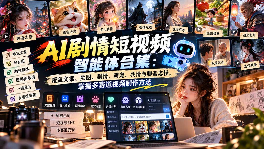 （20644期）【无水印】AI剧情短视频智能体合集：覆盖文案、生图、剧情、萌宠、共情与聊斋志怪，掌握多赛道视频制作方法网创吧-网创项目资源站-副业项目-创业项目-搞钱项目网创吧