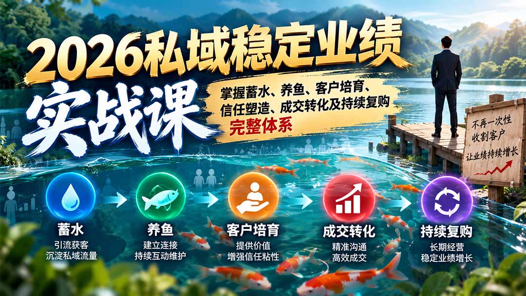 （20710期）2026私域稳定业绩实战课：掌握蓄水、养鱼、客户培育、信任塑造、成交转化及持续复购完整体系网创库-网创项目资源站-副业项目-创业项目-搞钱项目网创吧