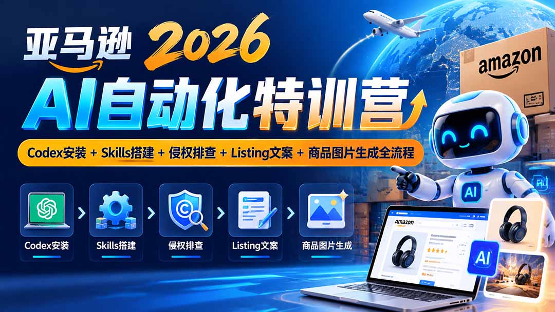 (20746期)亚马逊2026AI自动化-10月特训营:Codex安装+Skills搭建+侵权排查+Listing文案+商品图片生成全流程网创库-网创项目资源站-副业项目-创业项目-搞钱项目网创吧