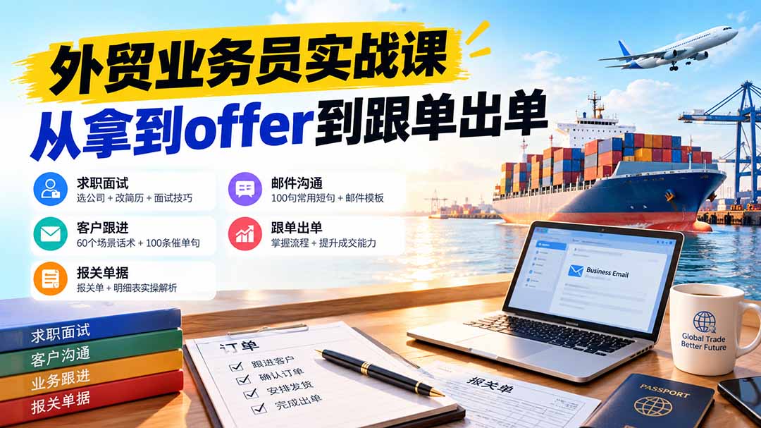 (20963期)外贸业务员从求职到出单实战课:教你筛选优质公司、优化简历、应对面试、客户跟进催单及出口报关操作篇-网创项目资源站-副业项目_创业项目_搞钱项目_网创项目资源平台