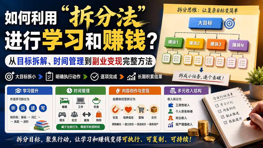 （20022期）付费文章：如何利用“拆分法”进行学习和賺钱？从目标拆解、时间管理到副业变现完整方法网创吧-网创项目资源站-副业项目-创业项目-搞钱项目网创吧
