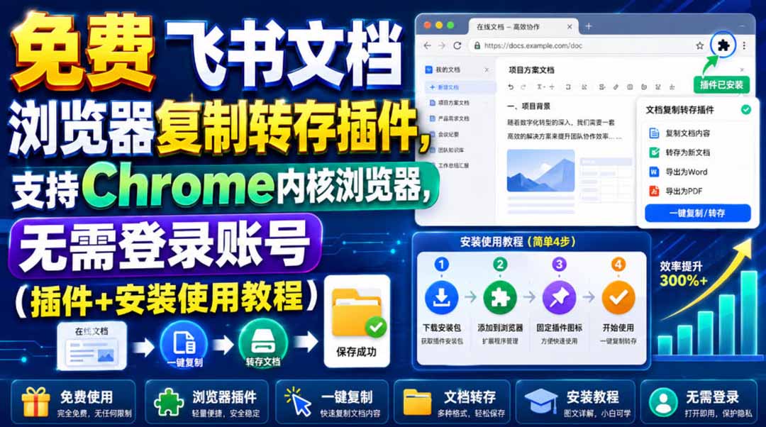 （19406期）免费飞书文档浏览器复制转存插件，支持Chrome内核浏览器，无需登录账号（插件+安装使用教程）网创库-网创项目资源站-副业项目-创业项目-搞钱项目网创吧