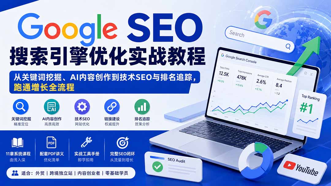 (20241期)Google SEO搜索引擎优化实战教程:从关键词挖掘、AI内容创作到技术SEO与排名追踪,跑通增长全流程网创吧-网创项目资源站-副业项目-创业项目-搞钱项目网创吧