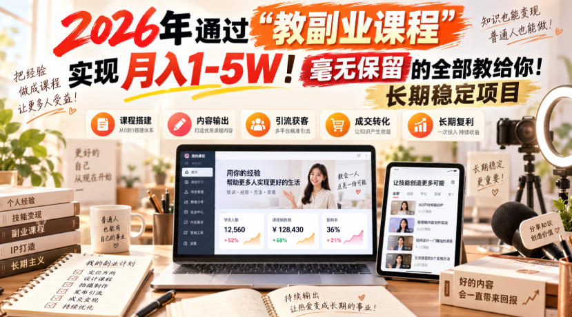 （20590期）“教副业课程”月入1-5W！长期稳定项目，毫无保留的全部教给你！网创吧-网创项目资源站-副业项目-创业项目-搞钱项目网创吧
