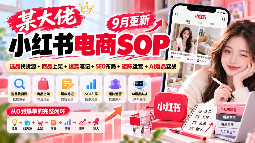 （20757期）某大佬小红书电商SOP｜9月更新：选品找货源+商品上架+爆款笔记+SEO布局+矩阵运营+AI爆品实战网创库-网创项目资源站-副业项目-创业项目-搞钱项目网创吧
