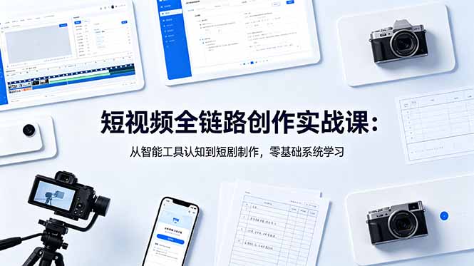 (18683期)短视频全链路创作实战课:从智能工具认知到短剧制作,零基础系统学习网创库-网创项目资源站-副业项目-创业项目-搞钱项目网创吧