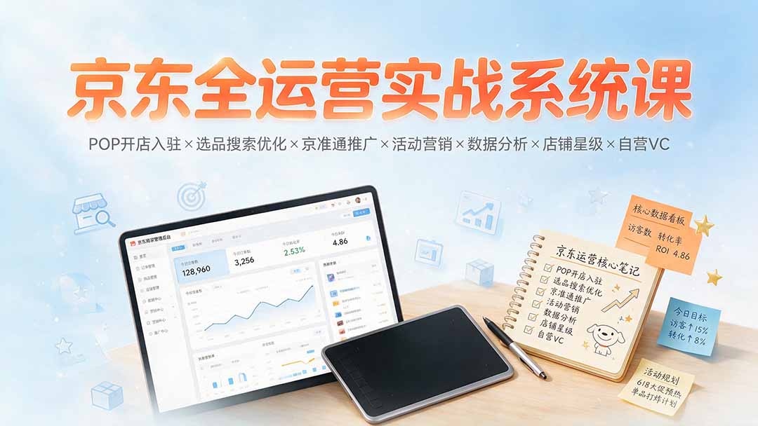 (19581期)京东全运营实战系统课:POP开店入驻×选品搜索优化×京准通推广×活动营销×数据分析×店铺星级×自营VC网创吧-网创项目资源站-副业项目-创业项目-搞钱项目网创吧