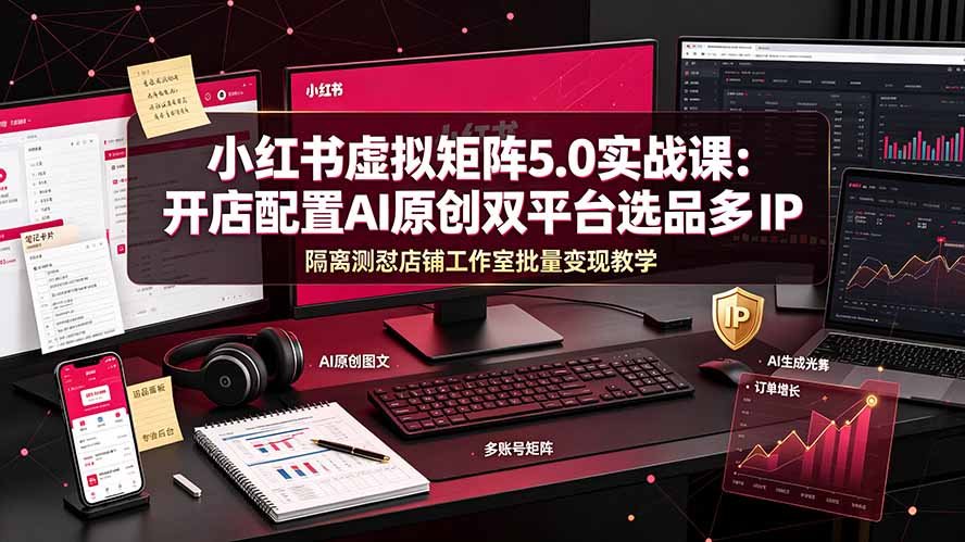 (19521期)小红书虚拟矩阵5.0实战课:开店配置|AI原创|双平台选品|多IP隔离|测怼店铺工作室批量变现实操教学网创吧-网创项目资源站-副业项目-创业项目-搞钱项目网创吧