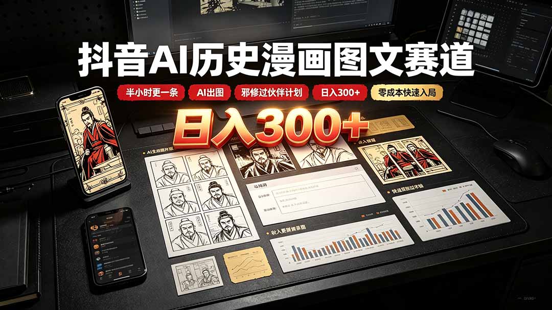 (19498期)抖音AI历史漫画图文赛道:半小时更一条×AI出图×邪修过伙伴计划×日入300+,零成本快速入局网创吧-网创项目资源站-副业项目-创业项目-搞钱项目网创吧