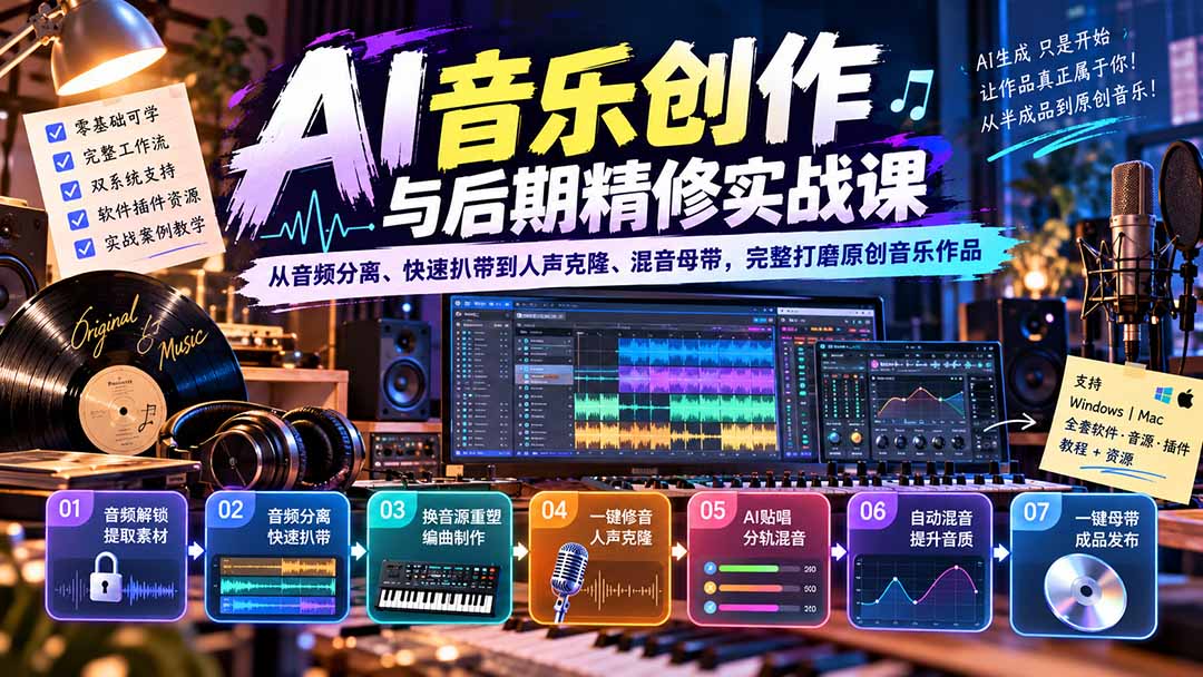 （20652期）AI音乐创作与后期精修实战课：从音频分离、快速扒带到人声克隆、混音母带，完整打磨原创音乐作品网创吧-网创项目资源站-副业项目-创业项目-搞钱项目网创吧